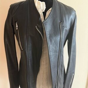Blank NYC Black Leather Jacket with Zipper Accents